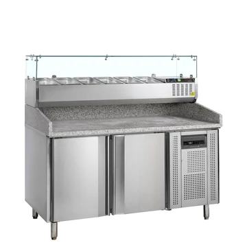 Pizzaelőkészítő hűtött munkaasztal, feltéthűtővel – 370 L – 3 ajtós