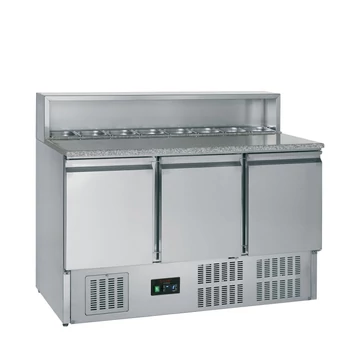 Pizzaelőkészítő hűtött munkaasztal, feltéthűtővel – 3 ajtós