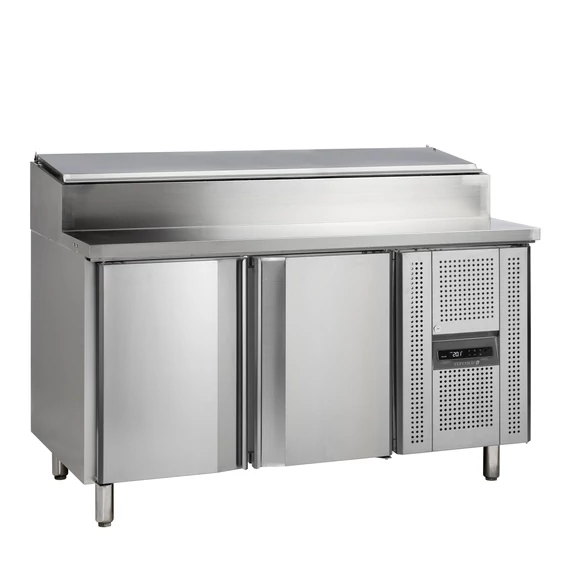 Rozsdamentes hűtött munkaasztal, beépített feltéthűtővel - 2 ajtós