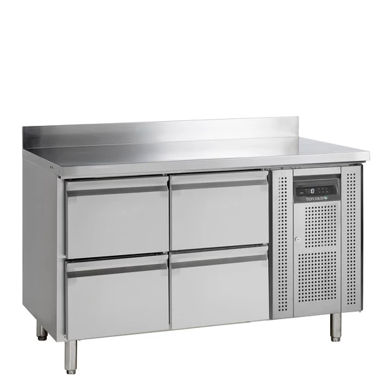 Rozsdamentes hűtött munkaasztal, 4 fiókos - oldalsó kompresszor