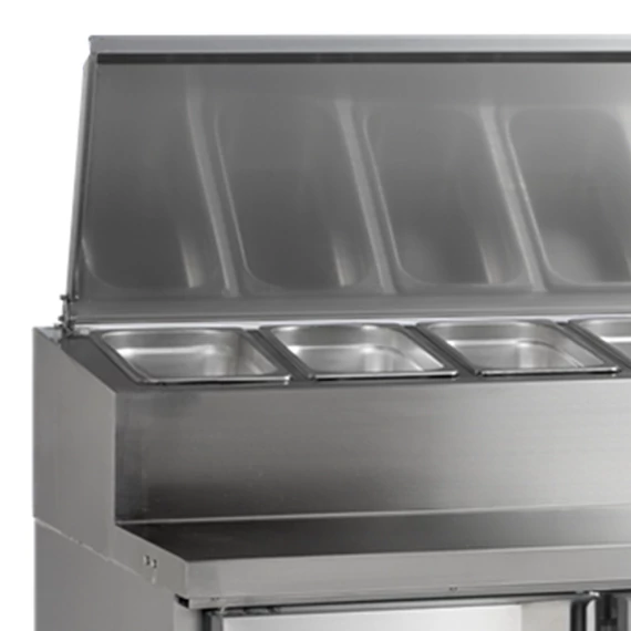 Rozsdamentes hűtött munkaasztal, beépített feltéthűtővel - 2 ajtós