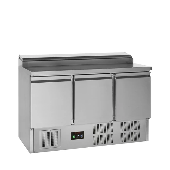 Rozsdamentes saladette pult – 3 ajtós - beépített feltéthűtővel