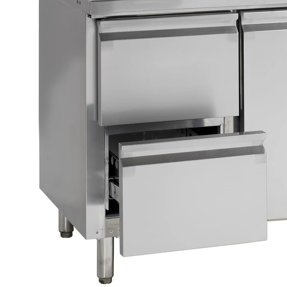 Hűtött munkaasztal – 2 ajtós, oldalsó kompresszor – rozsdamentes (inox)