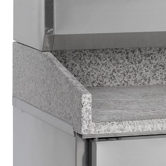 Pizzaelőkészítő hűtött munkaasztal, feltéthűtővel – 2 ajtóval, 6 fiókkal - gránit fedlappal