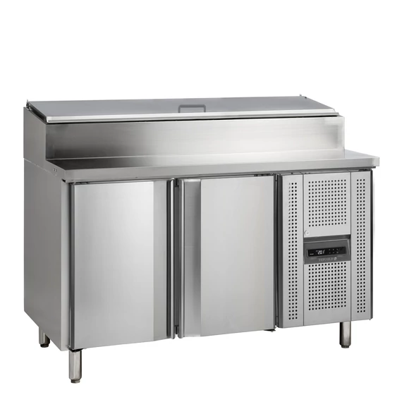 Rozsdamentes hűtött munkaasztal, beépített feltéthűtővel - 2 ajtós