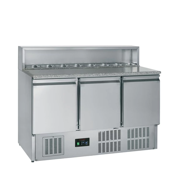 Pizzaelőkészítő hűtött munkaasztal, feltéthűtővel – 3 ajtós