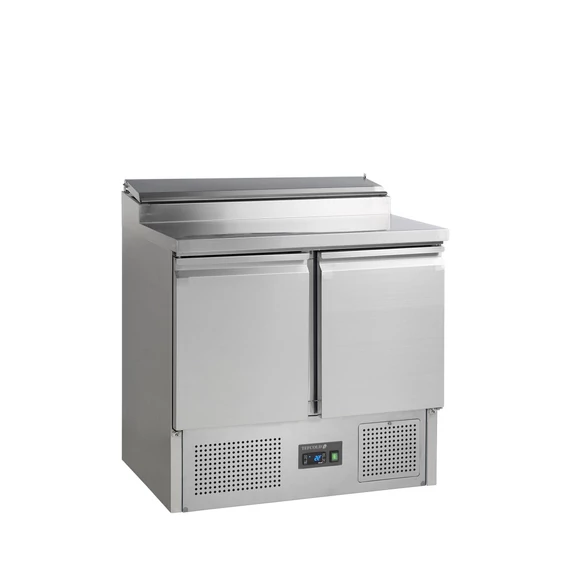 Rozsdamentes hűtött munkaasztal, 2 ajtós - beépített feltéthűtő