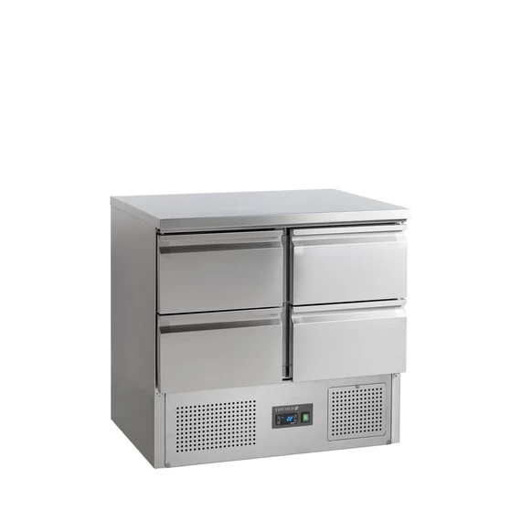 Rozsdamentes hűtött munkaasztal – 230 L – 4 fiókos