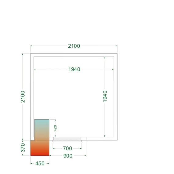 TEFCOLD CRPF2121 hűtőkamra hűtőegységgel – 210 × 210 × 220 cm, 7,68 m³